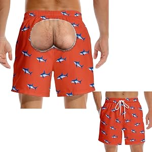 Funny Hairy Big B@@Ty for Him - Summer Beach Buddy - Personalized Shorts, Funny Hairy Big Booty Illusion Swim Trunks for Men