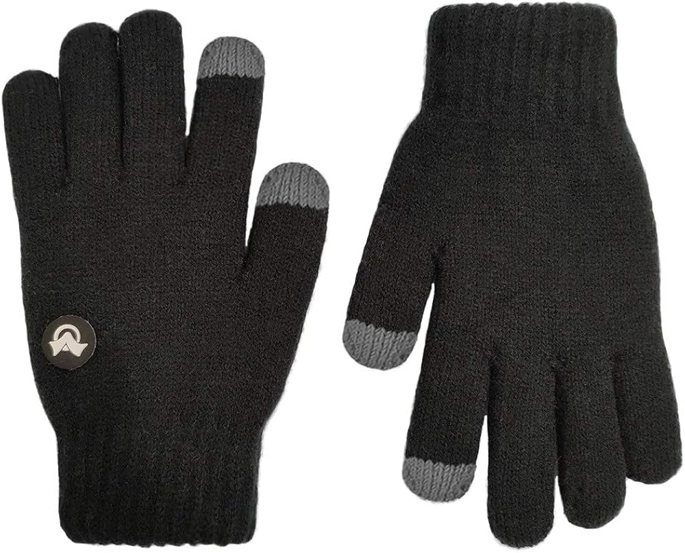 LETHMIK Kids Touchscreen Knit Gloves, Winter Solid Black Children Warm Thick Fleece Lining Gloves: Clothing