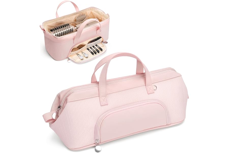 Lotour Hair Tools Travel Case Bag for Shark HD430 Flex Style/Dyson Hair Dryer/Dyson Airwrap, Portable Travel Storage Organizer for Hair Attachments (Pink)