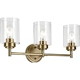 Kichler Winslow 21.5" 3-Light Vanity Light with Clear Seeded Glass in Natural Brass for Vanity, Luxe Industrial, (21.5" x 9.2