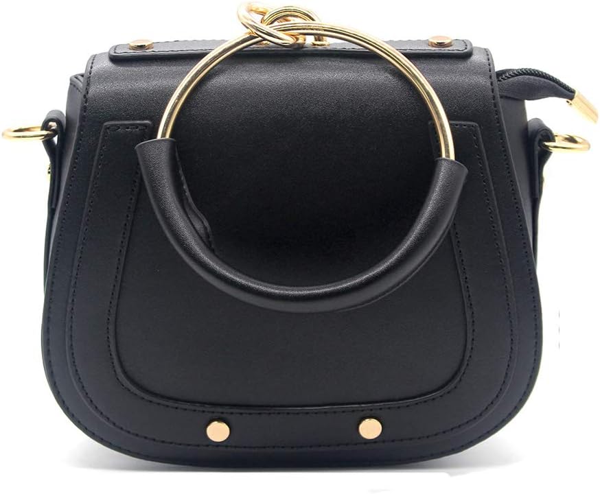Women Punk Circular Ring Handle Handbags Small Round Purse Crossbody Bags for Girls