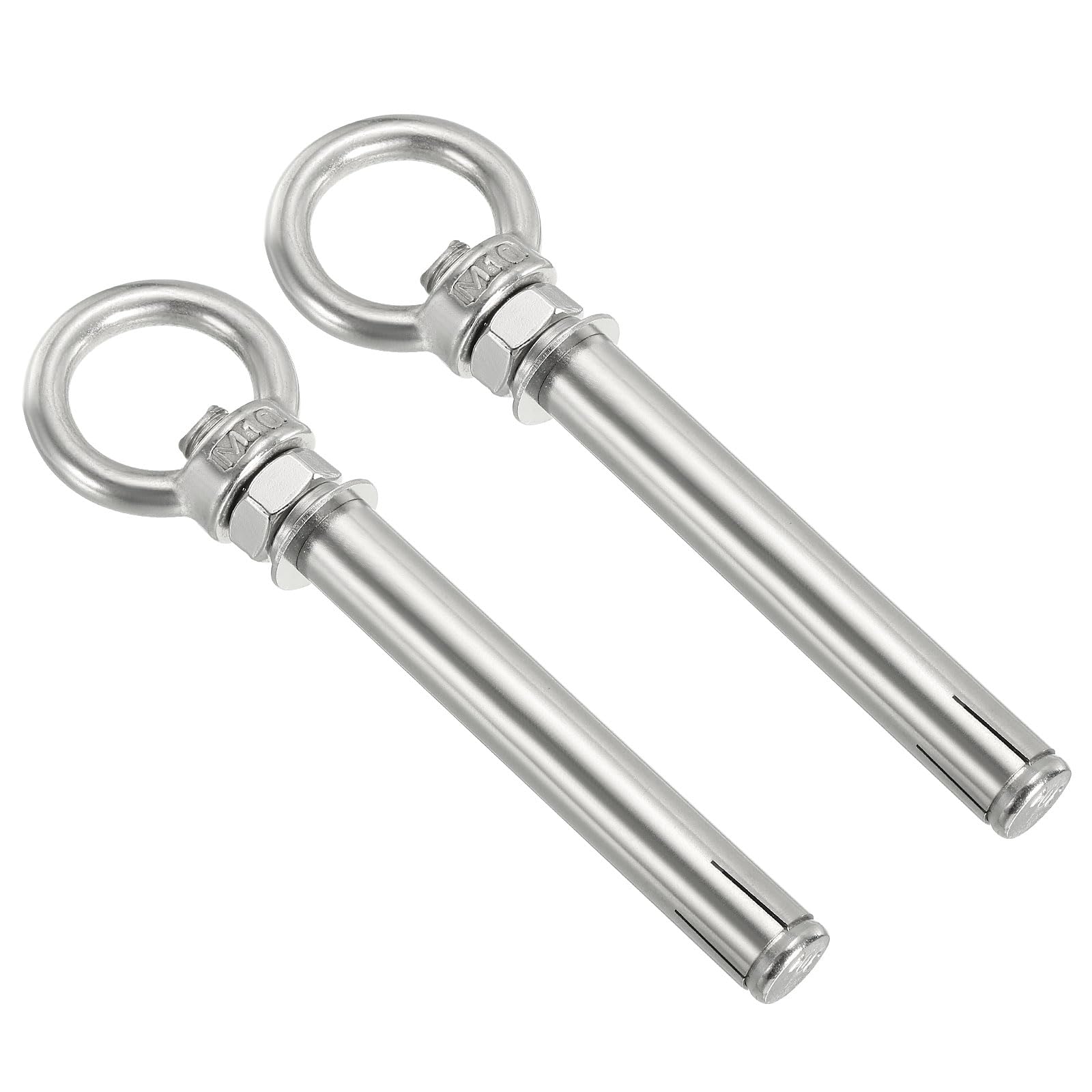 PATIKIL Expansion Eye Bolt M10x120mm, 2 Pack 304 Stainless Steel Shoulder Anchors Eyebolt Screw with Eye Ring for Concrete Brick Walls Canopy Engineering Rigging Silver