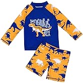 2-Piece Boys Dinosaur&Whale Swimsuit Set Long Sleeve Shirt + Trunks Toddler Swimming Suit Kids Rash Guards Bathing Suits