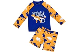 AMIYAN 2-Piece Boys Dinosaur&Whale Swimsuit Set Long Sleeve Shirt + Trunks Toddler Swimming Suit Kids Rash Guards Bathing Suits