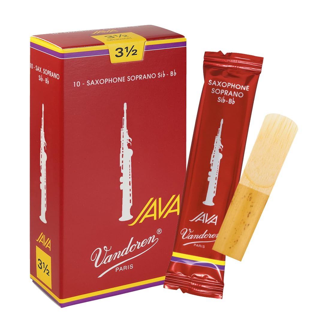 Vandoren SR3035R Java Filed Red Cut Soprano Saxophone Reeds (Strength 3.5) (Pack of 10)