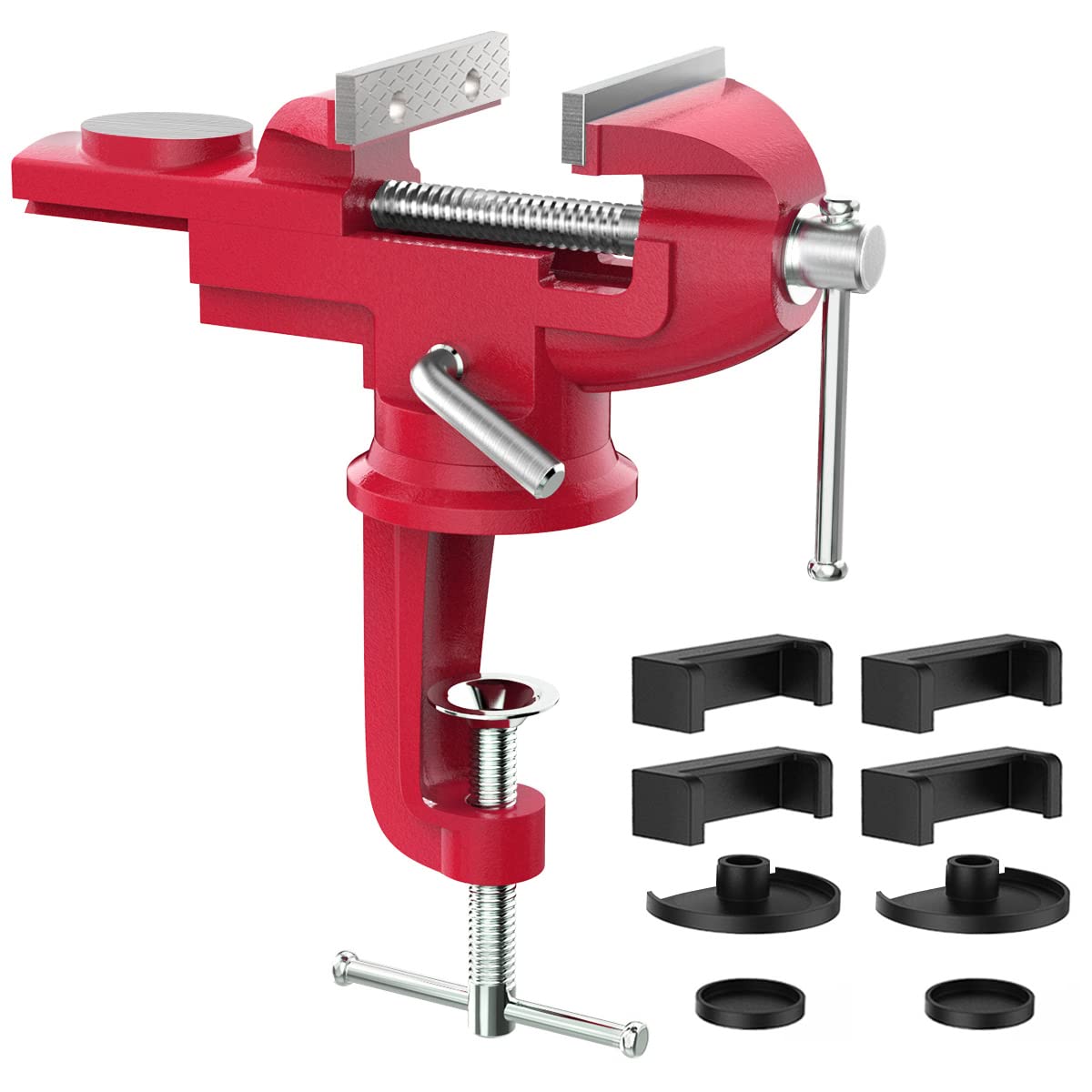 Housolution 360° Rotatable Vice with Anvil and Axle, 3 Inch 75 mm Wingspan Table Vice Fixing Workpiece for Workbench Engineer Workbench, Red