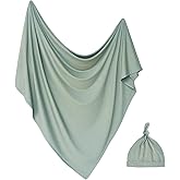 Aijoviko Newborn Swaddle Blanket with Hat Set Baby Swaddle Set Hospital Receiving Blankets for Girls Boys(Olive,35"*35")