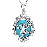 Reaii Natural Turquoise Fairy Necklace for Women 925 Sterling Silver 1.2mm Cable Chain and Pendant Genuine Turquoise Jewelry Gifts
