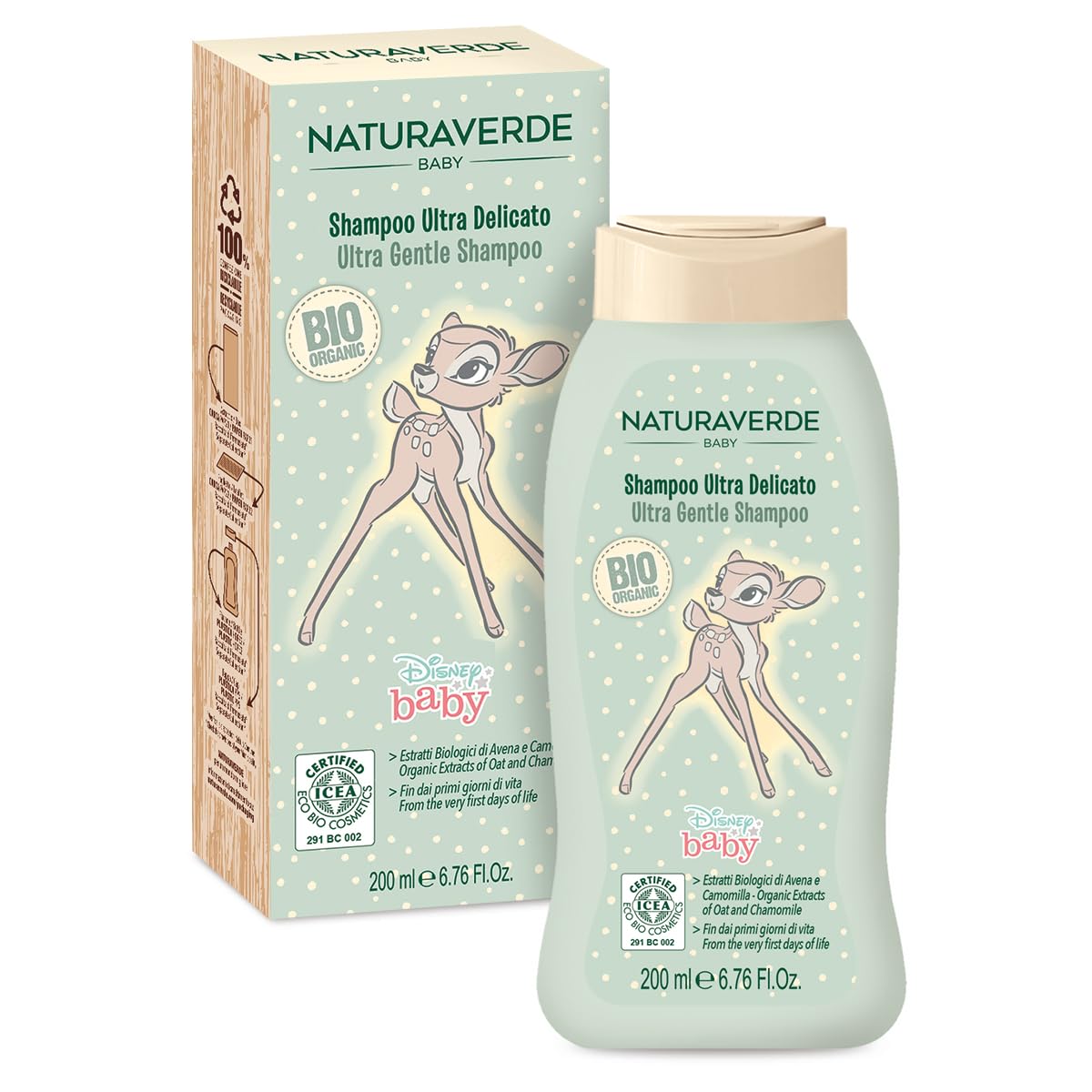 Disney Baby BIO ICEA Eco Bio Cosmetics Bambi Ultra Delicate Shampoo with Oat Extracts and Chamomile, 200 ml