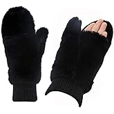 JUMISEE Women Winter Faux Fur Flip Cover Mittens Warm Soft Half Finger Fingerless Gloves