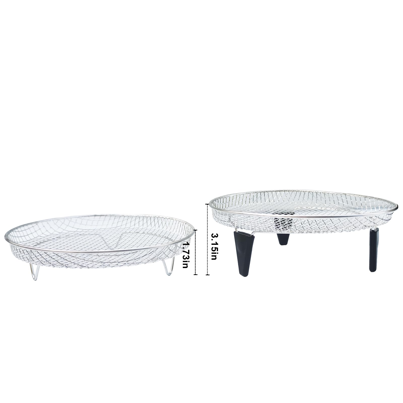 Upgrade Air Fryer Rack, Three Stackable Dehydrator Racks with spare clip and silicone feet,Stainless Steel Air Fryer Accessories Round Air Fryer Rack (Round)