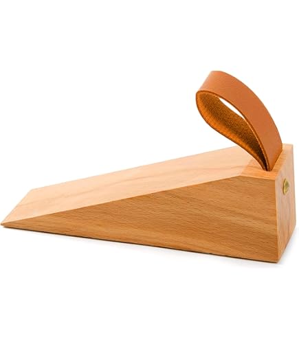 2-Pack Wood Door Stopper With Adhesive Hooks - Solid Beech Wood Wedge, Non-Slip Bottom, Leather Strap For Hanging - View #11