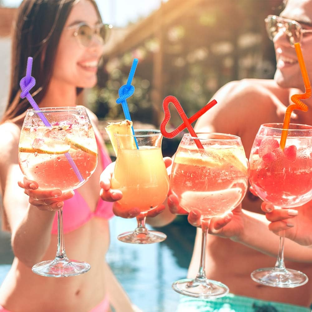 HANSGO Disposable Colorful Drinking Straws, 100PCS 7 Colors Flexible Straws,13inch Extra Long Straws Party Decorations: Kitchen & Dining