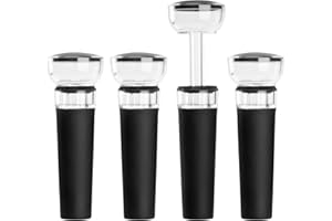 mafiti Set of 4 Wine Stoppers, Wine Bottle Stopper with Built-in Vacuum Wine Saver Pump Food-safe Silicone Caps, Keep Wine Fresh Up to a Week