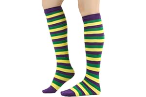 HACEOLHADA Mardi Gras Socks for Women, Purple Gold Green Mardi Gras Striped Knee Socks, Mardi Gras Knee Socks, Mardi Gras Stockings Socks, Mardi Gras Long Socks for Women Girls Mardi Gras Costume Accessories