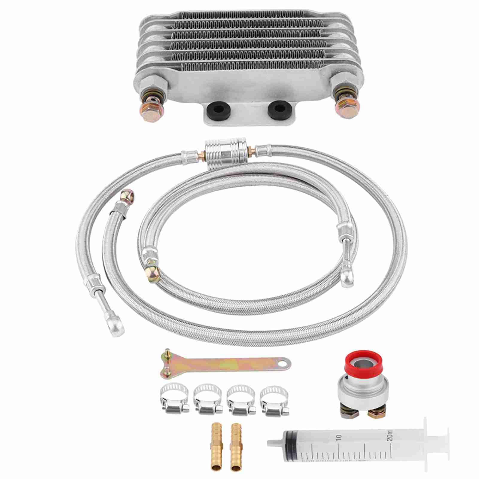 85ml Engine Oil Cooler Motorcycle Quick Cooling Engine Oil Cooler Oil Cooling Radiator System Kit for GY6 Engine(Silver), Cooling System,oil cooler