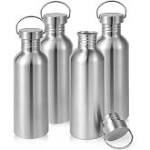 Volhoply 32oz Uninsulated Stainless Steel Water Bottle with Handle, 4-Pack | Single wall 18/8 stainless steel bottles, reusab