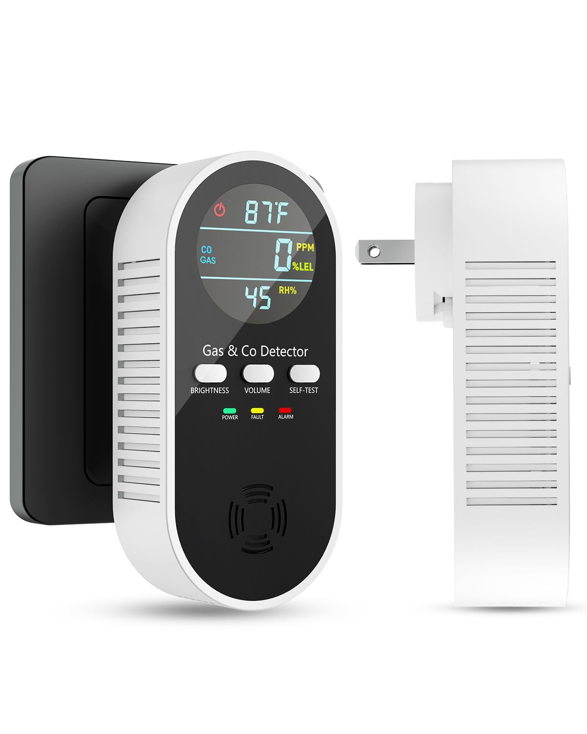 Photo 1 of 5-in-1 Carbon Monoxide Detectors, Natural Gas Leak Detector, Plug-in & Battery Backup Co Detector, HD Digital Display, CO Gas Temp Humidity Sensor, 1-Pcs, Black