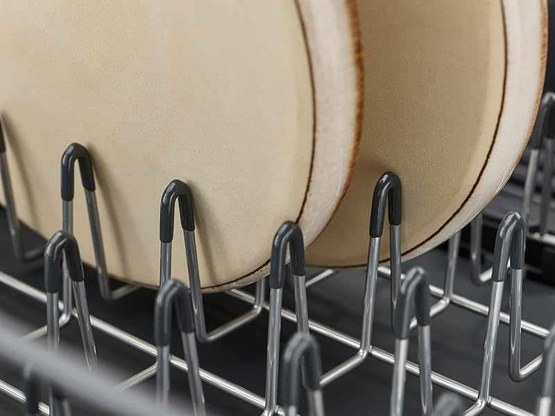 Séchoir à Vaisselle Extensible en Acier avec Compartiment à Couverts Amovible, Bec D'Égouttage Pivotant - Gris/Acier