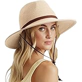 DRESHOW Women Straw Panama Hat Travel Fedora Beach Sun Hat Summer Wide Brim Straw Roll up Hat UPF 50+