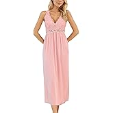 Mist Azur Womens Sexy Lace Long Lingerie Mesh Chemise V Neck Babydoll Nightdress with Thong Nightgown for Women