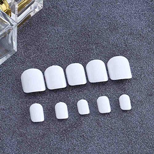 Tgirls 24Pcs White False Nails Glossy Full Cover Square Fake Nails Heart Wedding Party Clip on Nail for Women and Girls (White)