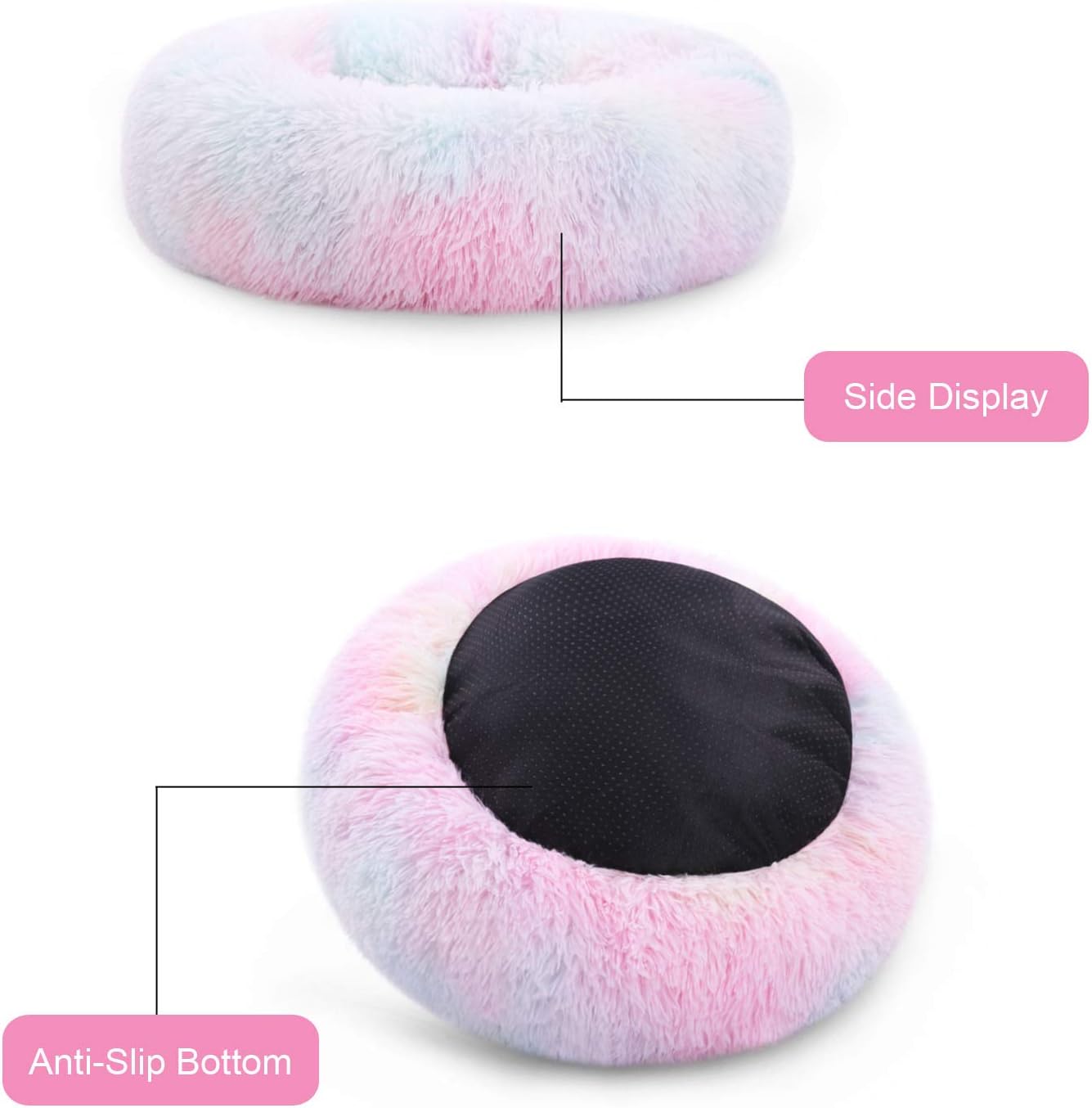 KAMA BRIDAL Marshmallow Cat Bed, Round Donut Beds Sofa for Small Dogs, Warm Plush Calming Pet Bedding, Pluffy, Comfy&Cute Faux Fur Cuddler Indoor, Size 23" : Pet Supplies