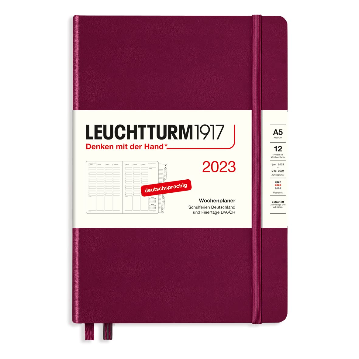 LEUCHTTURM1917 365774 Weekly Planner Medium (A5) 2023, 12 Months, Port Red, German — image 1