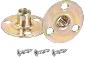 uxcell 1/4"-20 Brad Hole Tee Nut, 16pcs Carbon Steel Round Base Screw-in T-Nuts Furniture Hardware Flange Female Thread Inser