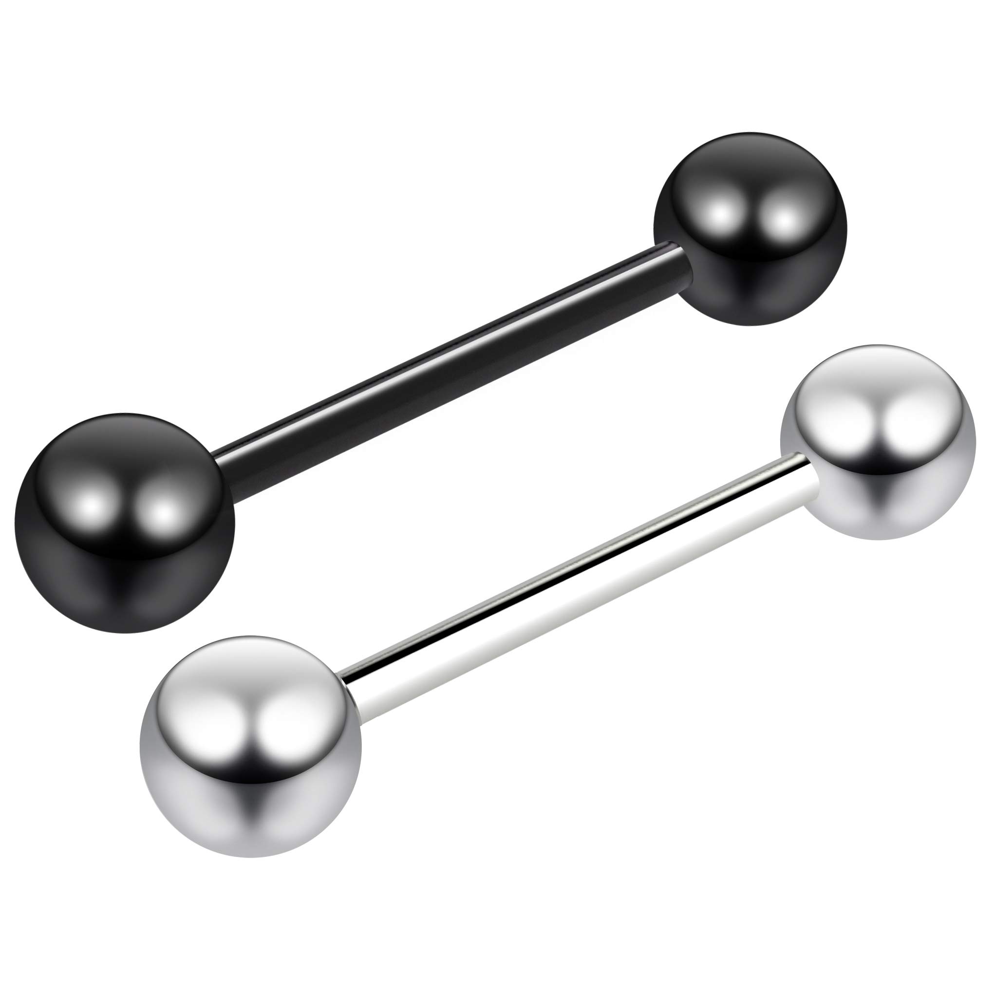 Evonix 14g Black 16mm Surgical Steel Tongue Bars Ear Tounge Nipple Barbell Rings Piercing Jewelry 6mm Ball