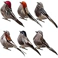 LWINGFLYER 6PCS Clip on 3D Small Artificial Sparrow 3.9inch Feather Birds Ornaments for Craft Garden Christmas Tree Decoration Home Decor Seasonal Display