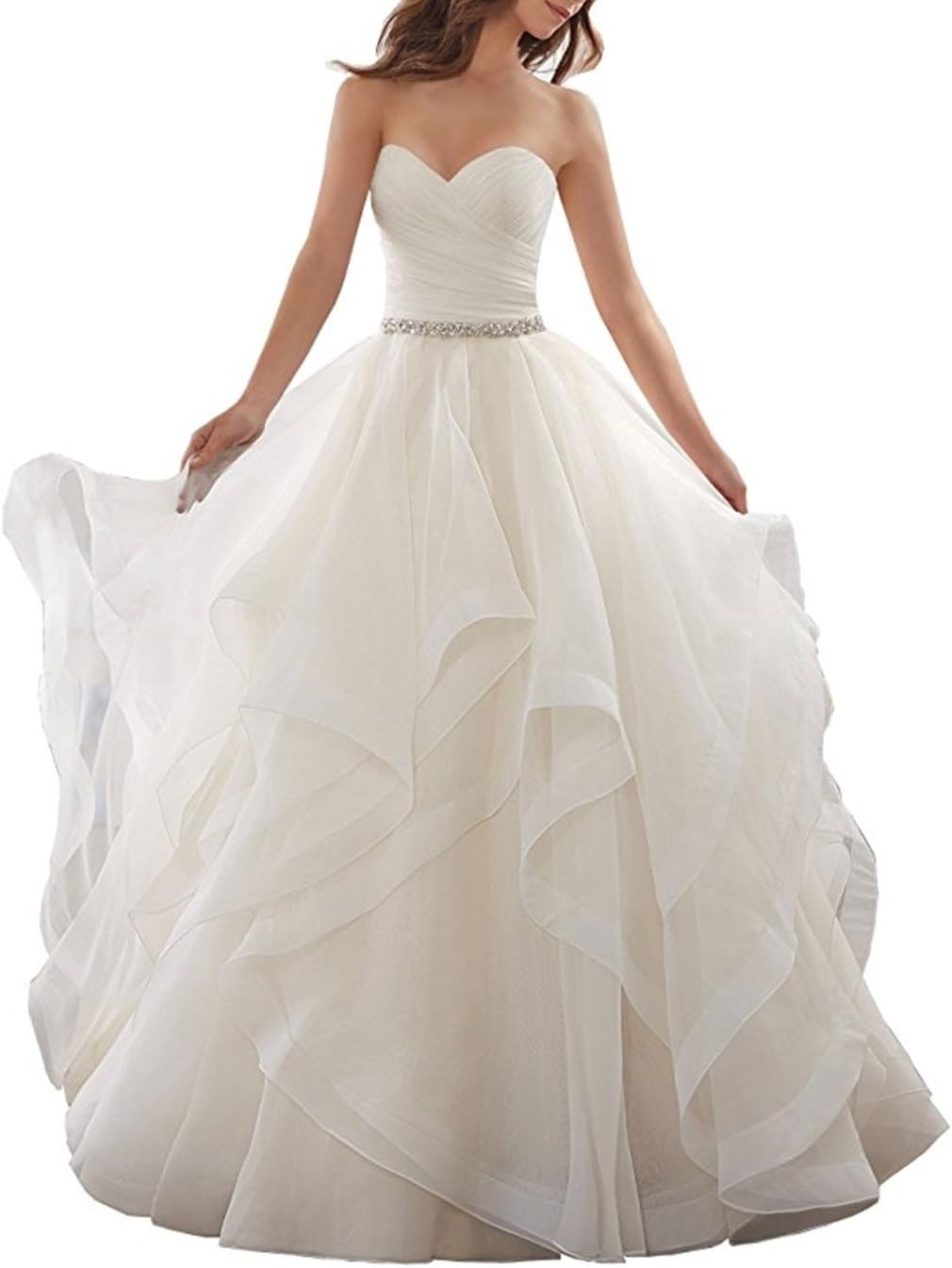 ANJURUISI Women's Organza Ruffles Ball Gown Wedding Dresses Bride Dress