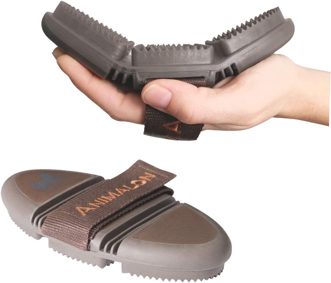 "Animalon CareFlex Horse Curry Comb - Flexible & Ergonomic Rubber Hair Brush with Strap Closure for Horse Grooming - Horse Stuff - Horse Hair Brush - Grooming Kit Horse - Equestrian "