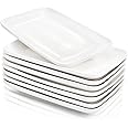 Foraineam 8 Pieces Rectangular Plates 8 Inch Porcelain Platters, Dessert, Appetizer, Salad Plates White Serving Trays