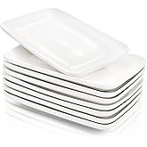 Foraineam 8 Pieces Rectangular Plates 8 Inch Porcelain Platters, Dessert, Appetizer, Salad Plates White Serving Trays