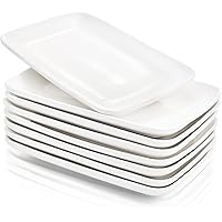 Foraineam 8 Pieces Rectangular Plates 8 Inch Porcelain Platters, Dessert, Appetizer, Salad Plates White Serving Trays