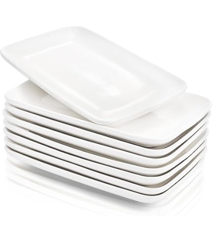 Yedio Lot De 4 Assiettes Rectangulaires En Porcelaine Pour Sushis, Collations, Gâteaux, Viande Et Apéritifs, Design Blanc élégant, 24 Cm