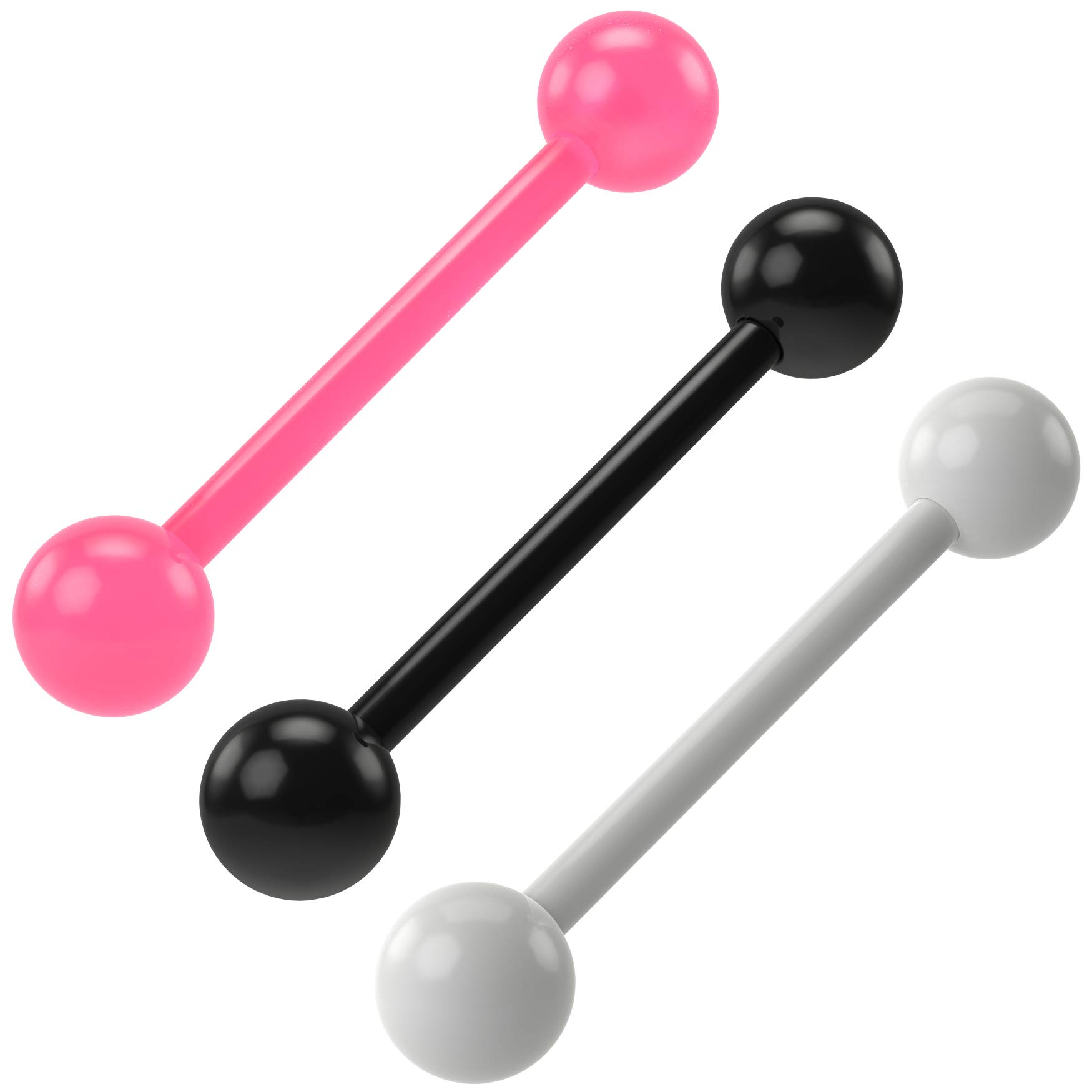 Evonix 3pc 16mm Tongue Bar Rings for Women 16mm Men Ring Flexible Acrylic Plastic 16mm for Men Women Clear Pink Black 6mm Set Piercing Jewellery