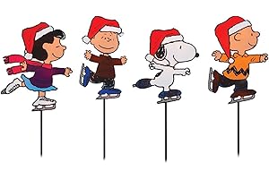 PRODUCTWORKS 8-Inch Pre-Lit Peanuts Skating Christmas Pathway Markers (Set of 4)
