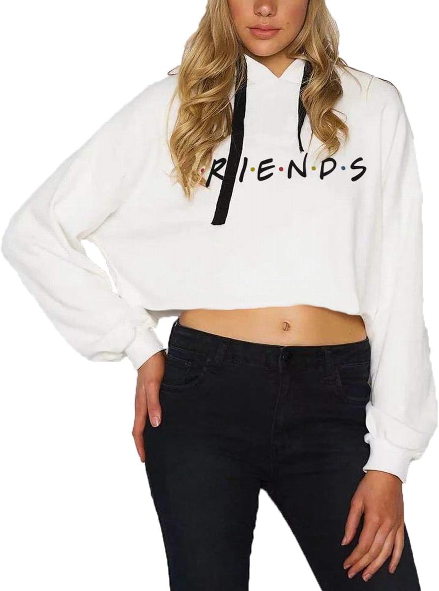 Womens Friends TV Show Short Hoodies Long Sleeve Graphic Sweatshirt Top