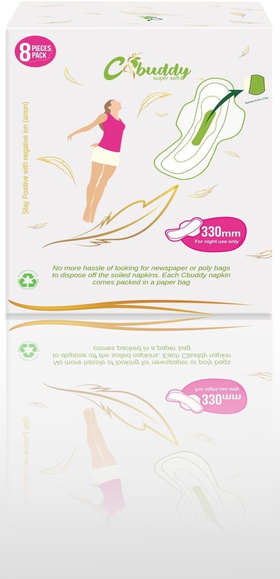 Cbuddy Biodegradable Cotton Extra Long With Wings Sanitary Pads 330 Mm - Night Use - 8 Pieces Pack