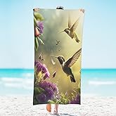 ModaQua Hummingbird Flower Beach Towel, Large Microfiber Quick Dry Lightweight Pool Bath Towels Sand Free Beach Blanket for Summer Cruise Yoga Camping Travel Vacation Essentials 31 x 61 in