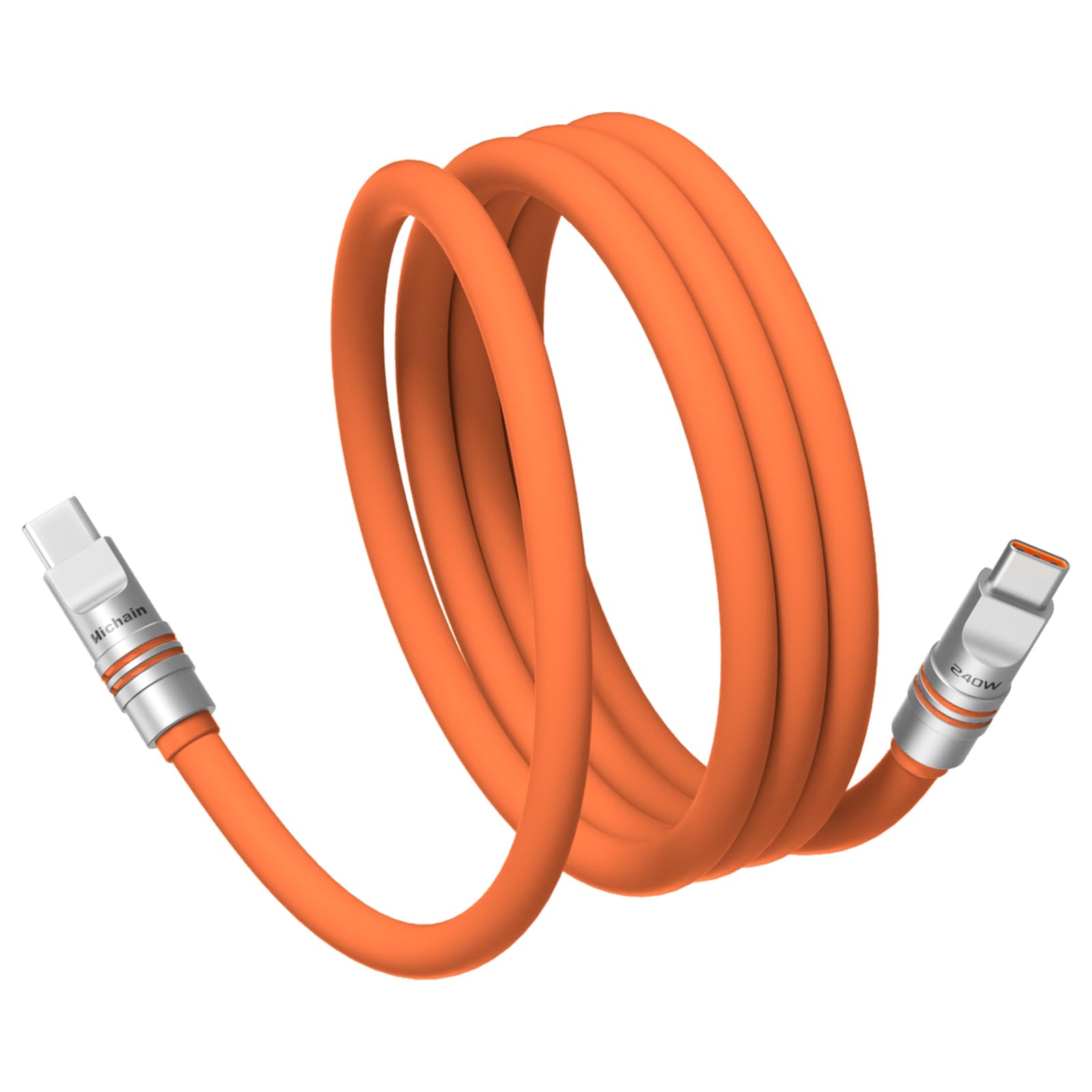 Hichain Chubby Fast Charging Cable Ultra-Thick Soft Silicone USB C Cable 240W Charger Cord Compatible with iPhone 16/15 Series iPad, Orange, Type-C to Type-C, 4 FT