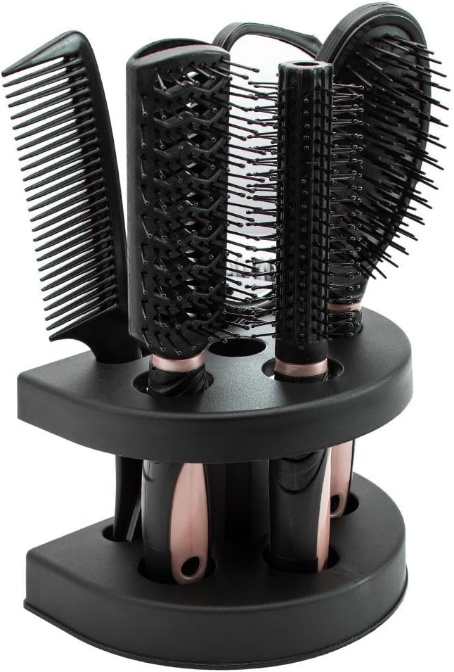 Interlink 5Pcs Hair Comb Set Women Ladies Hair Care Brush Travel Combs Tangle Hair Brush Styling Tools Professional Salon Hair Comb Set with Mirror and Holder (Pink)