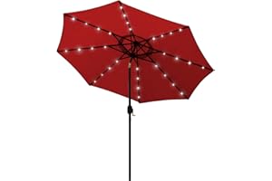 Blissun 9 ft Solar Umbrella, 32 LED Lighted Patio Umbrella, Table Market Umbrella, Outdoor Umbrella for Garden, Deck, Backyard, Pool and Beach (Red)