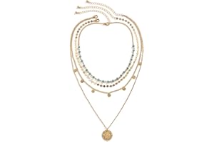 ALRNBY Gold Layered Necklace for Women Chunky Necklace Statement Choker Necklace Stack Diamond Shell Trendy Jewelry Gift
