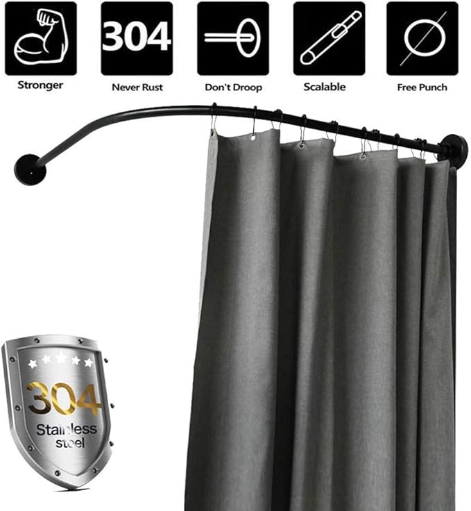 L Shaped Curved Shower Curtain Rod Pole, Shower Rod Tension