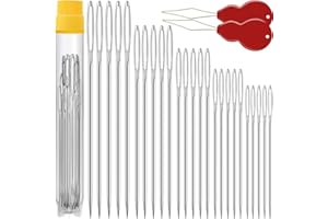 JOLLMONO Premium Large Eye, Large Gauge Needles for Hand Sewing - Assorted Sizes, Including Embroidery - 25/50 PCs with 2 Threaders