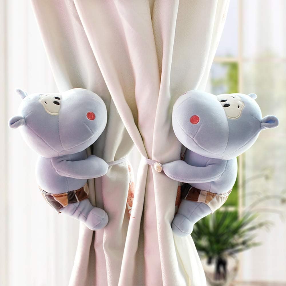 Ifever 1 Pair Animal Curtain Tiebacks Cute Decorative Christmas Hippo Plush Curtain Drapery Holdback Buckle for Kids (Blue)