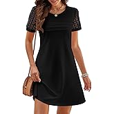 MEROKEETY Women's Summer Short Lace Sleeve T Shirt Dress Casual Crew Neck Pleated Front Shift Dresses